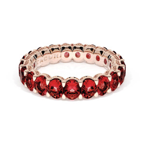 Tacori wedding band 417PK65RB angled view of oval ruby eternity row in rose gold