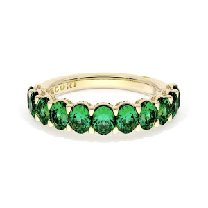 Tacori 417Y65EM12 band, front view of green emeralds prong set half way around in yellow gold