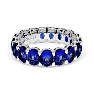 Tacori wedding band 41865BS Platinum angled view of oval blue sapphire eternity row