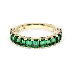 Tacori wedding band 419Y65EM12 angled view of emerald cut green emeralds in yellow gold