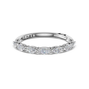 42225B12W wedding band, front view of east-west marquise diamonds with beaded milgrain arches
