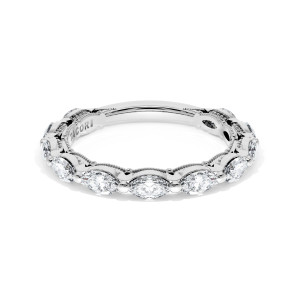 Tacori 42228B34 Platinum diamond band, elevated view of east west marquise diamonds with beaded milgrain rails