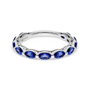 Tacori 42228B34BS Platinum band, front view of east west oval blue sapphires in platinum with milgrain rails