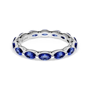 Tacori wedding band 42228BETBS Platinum angled view of east-west oval blue sapphires