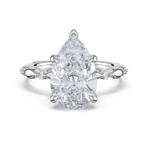 466PS Platinum top view of pear shaped center stone with paired round accents on each shoulder
