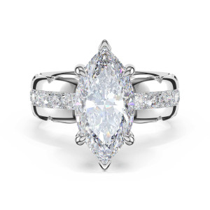 4716MQ145X75W top view: marquise center stone with channel-set round diamonds down a wide band