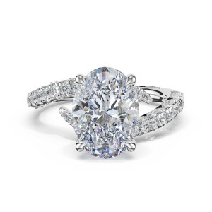 473OV11X8W top view of white gold oval solitaire with crossover pave shank