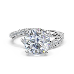 473RD9W top view of round solitaire in white metal with double row pave shoulders