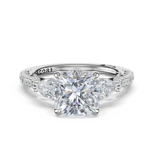 47717CU75W top view of cushion center with pear side stones in white gold setting