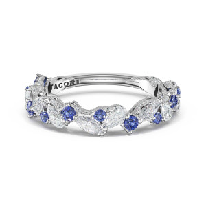 Tacori 483B34BS Platinum band, front view of alternating blue sapphires and marquise diamonds with milgrain links