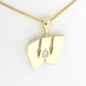 UW Motion "W" 14 Kt Yellow Gold Pendant - Medium with Diamond