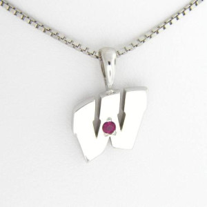 UW Motion "W" 14 Kt White Gold Pendant - Small with Ruby