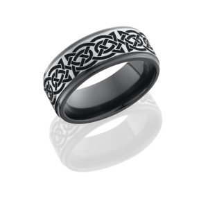 Lashbrook Z8FGE/BLCVCELTIC10 SILVER SATIN/POLISH Zirconium Wedding Ring or Band