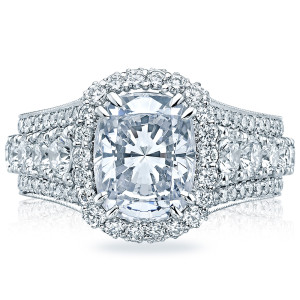 Tacori RoyalT HT2613CU10X8 platinum diamond engagement ring with cushion-cut center stone