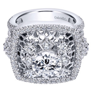 Gabriel Contemporary ER8469W83JJ 18 karat white gold engagement ring with diamond halo