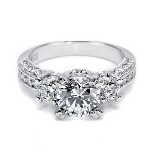 Tacori Crescent platinum half-eternity engagement ring with round center and solid lower shank
