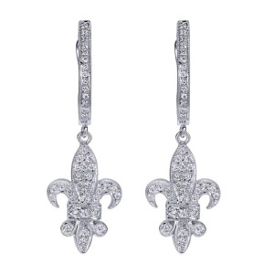 Gabriel Fashion 14 Karat Fleur De Lis Drop Earrings EG10112W44JJ