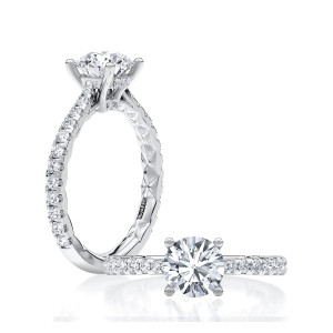 A.JAFFE ME2008Q/242 14 Karat engagement ring, white gold pave engagement ring, profile and top pair view