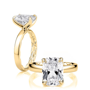 A.JAFFE MECCU4244Q/400 Platinum engagement ring, yellow gold solitaire engagement ring, angled standing view with top view alongside