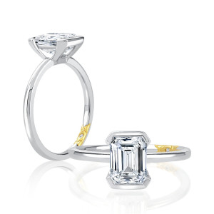 A.JAFFE MECEC2953L/200 14 Karat engagement ring, white gold engagement ring profile view with a top view alongside