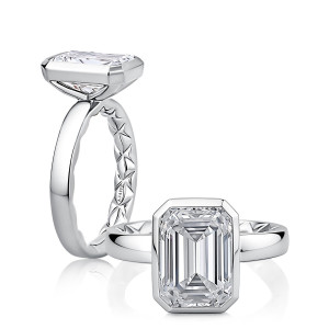 A.JAFFE MECEC4475Q/200 14 Karat engagement ring, white gold engagement ring angled view with a top view alongside
