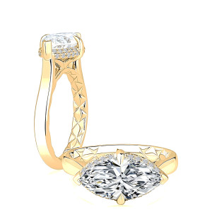 A.JAFFE MECMQ3582Q/320 14 Karat engagement ring, yellow gold engagement ring profile view with a top view alongside