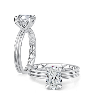 A.JAFFE MECOV3724Q/156 14 Karat engagement ring, a.JAFFE white gold oval split band ring, profile and top view together