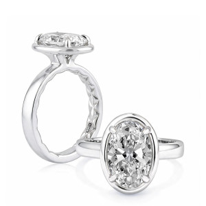 A.JAFFE MECOV4436Q/300 14 Karat engagement ring, white gold engagement ring profile view with a top view alongside