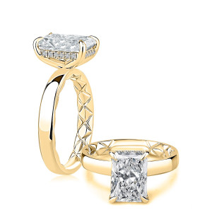 A.JAFFE MECRA3847Q/310EL 14 Karat engagement ring, yellow gold solitaire engagement ring, profile and top pair view