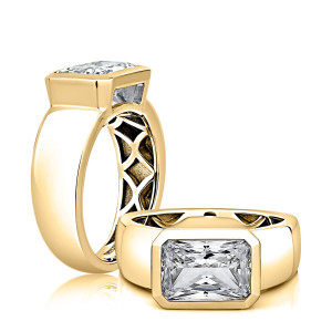 A.JAFFE MECRA4435/300EL 14 Karat engagement ring, yellow gold engagement ring profile view with a top view alongside