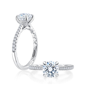 A.JAFFE MECRD2765Q/172 14 Karat engagement ring, a.JAFFE white gold round pave engagement ring, profile and top view