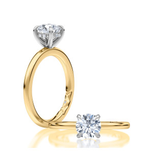 A.JAFFE MECRD2877BL/209 14 Karat engagement ring, yellow gold band with white gold head, angled and top views together