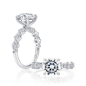 A.JAFFE MECRD2956L/376 14 Karat engagement ring, white gold round engagement ring, profile and top pair view