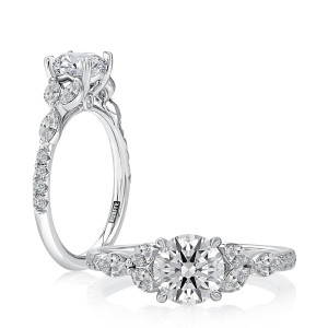 A.JAFFE MECRD3536/349 14 Karat engagement ring, white gold engagement ring profile view with a top view alongside