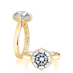A.JAFFE MECRD3577Q/320 14 Karat engagement ring, yellow gold engagement ring profile view with a top view alongside