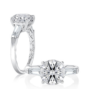 A.JAFFE MECRD3993Q/355 14 Karat engagement ring, a.JAFFE white gold round and baguette three stone ring, two views