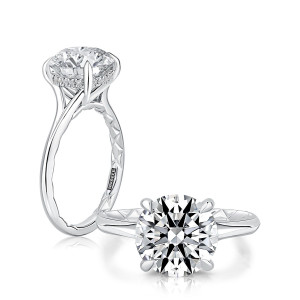 A.JAFFE MECRD4184Q/308 14 Karat engagement ring, white gold round solitaire engagement ring, paired standing and reclining views