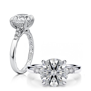 A.JAFFE MECRD4353Q/319 14 Karat engagement ring, white gold round hidden halo semi-mount, standing and reclining views together