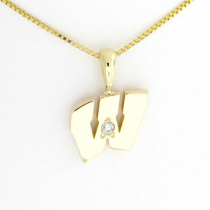 UW Motion "W" 14 Kt Yellow Gold Pendant - Small with Diamond