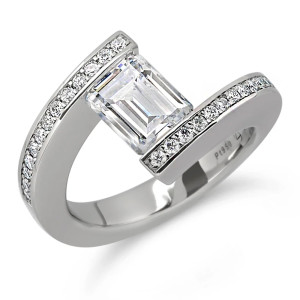 Kretchmer 18 Karat Truncated Flat-Top Helix - HTF with two arms of Pave' for Fancy Cuts Tension Set Ring