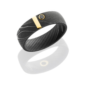 Lashbrook D7D12VERTICAL14KYBLKDIA.07BY POLISH-ACID Damascus Steel Wedding Ring or Band