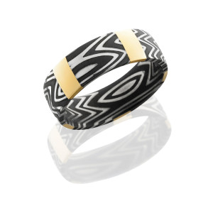 Lashbrook D7D14VERTICALX5ZEBRA/14KY ACID Damascus Steel Wedding Ring or Band