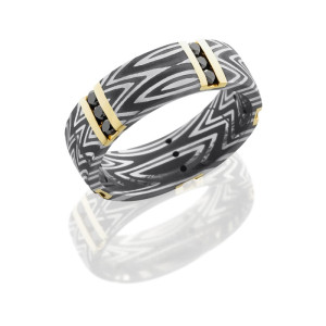 Lashbrook D8DZEBRA14VERT5X/14KYBLKDIA15X.03 Damascus Steel Wedding Ring or Band
