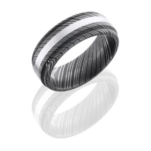 Lashbrook D8REF12/14KW SATIN-ACID Damascus Steel Wedding Ring or Band
