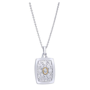 Gabriel Fashion Silver / 18 Karat Two-Tone Swing Locket Necklace NK2842MYJGA