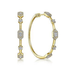 Gabriel Fashion 14K Yellow Gold Diamond Baguette Classic Hoop Earrings EG14276Y44JJ