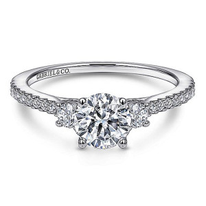 Gabriel 14 Karat Round 3 Stone Engagement Ring ER10693W44JJ