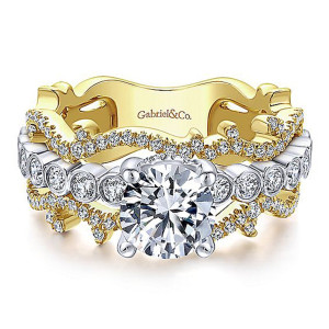 Gabriel 14k White/Yellow Round Diamond Engagement Ring ER12194R4M44JJ