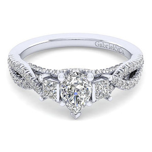 Gabriel 14 Karat Pear Shape Diamond Engagement Ring ER12663P3W44JJ