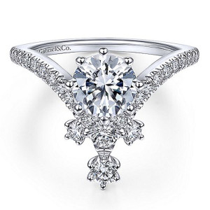 Gabriel 14 Karat V Shape Round Diamond Engagement Ring ER14783R4W44JJ